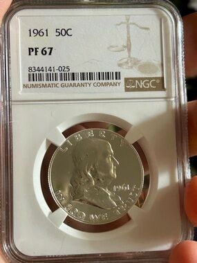 NGC Certified 1961 Franklin Half Dollar Proof Coin - PF 67 - Silver Tone